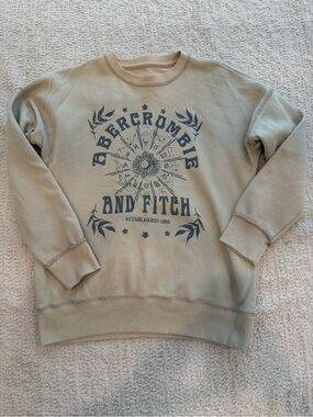 Abercrombie & Fitch Crewneck Sweatshirt in Tan with Navy Graphic